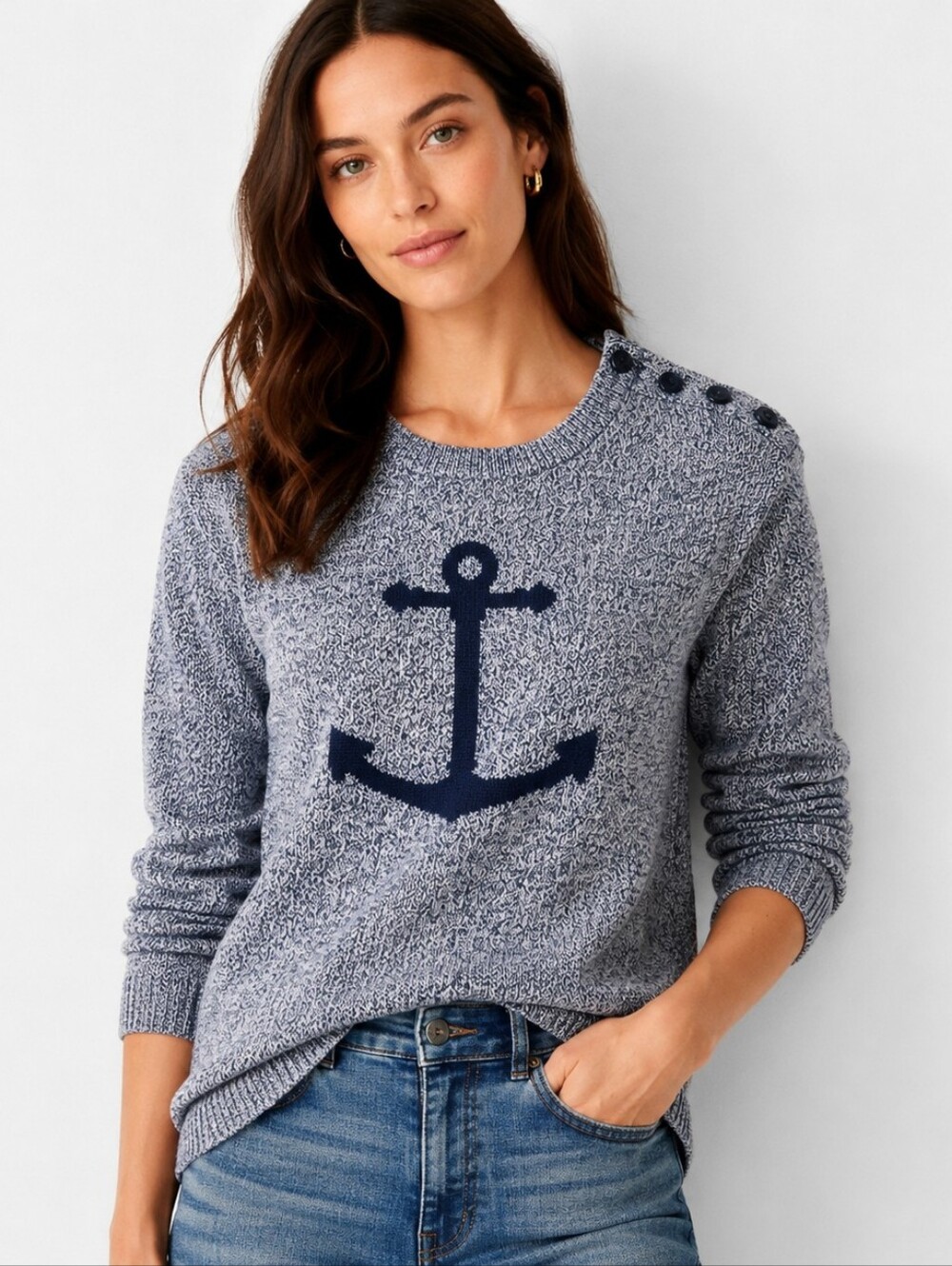 Nautica Medium Anchor Sweater Navy Blue Coastal Preppy Boat Sailor Nautical